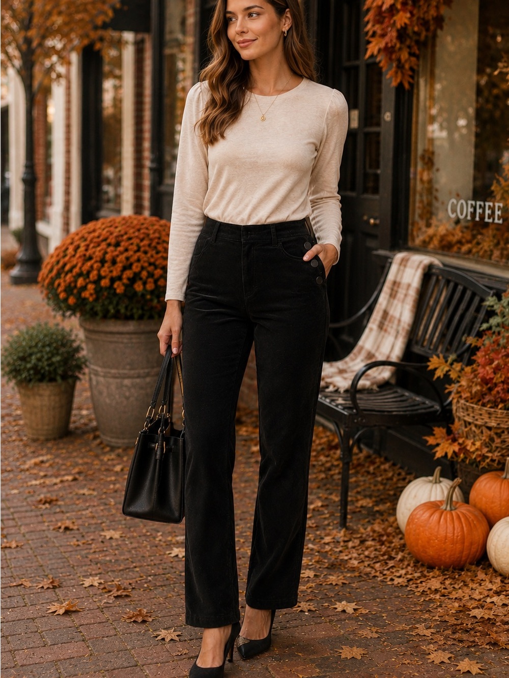 NWT LOFT The Skinny Black Velvet High Rise Side Button Pants Size 29